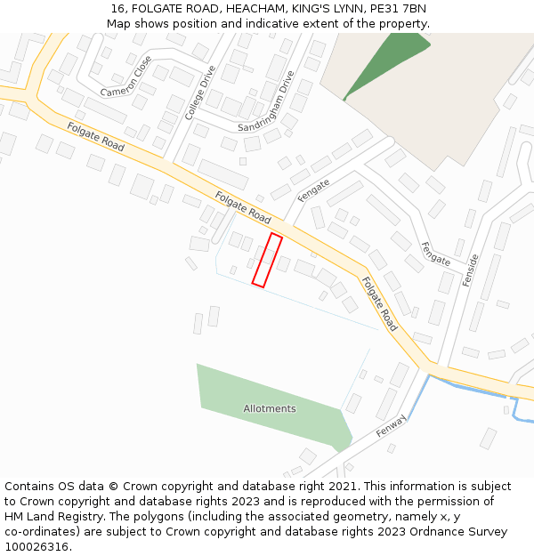 16, FOLGATE ROAD, HEACHAM, KING'S LYNN, PE31 7BN: Location map and indicative extent of plot