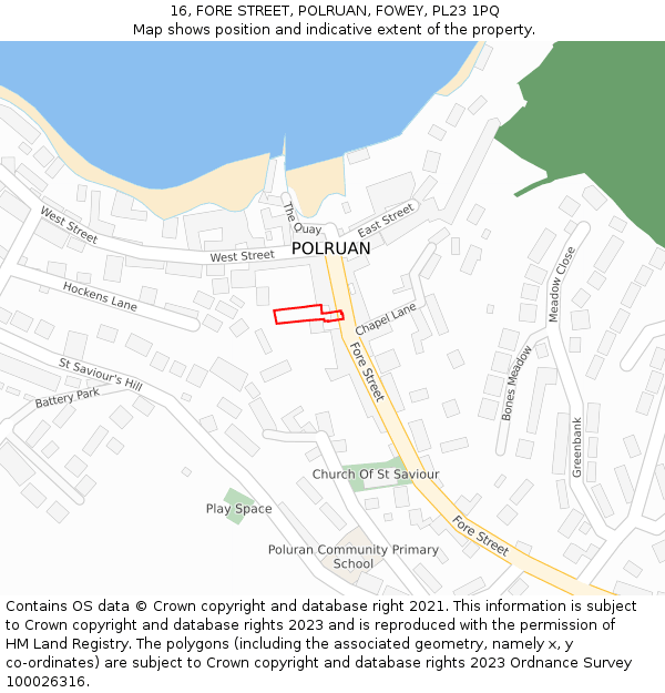 16, FORE STREET, POLRUAN, FOWEY, PL23 1PQ: Location map and indicative extent of plot