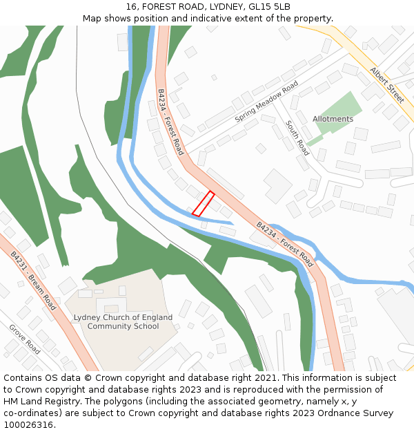 16, FOREST ROAD, LYDNEY, GL15 5LB: Location map and indicative extent of plot