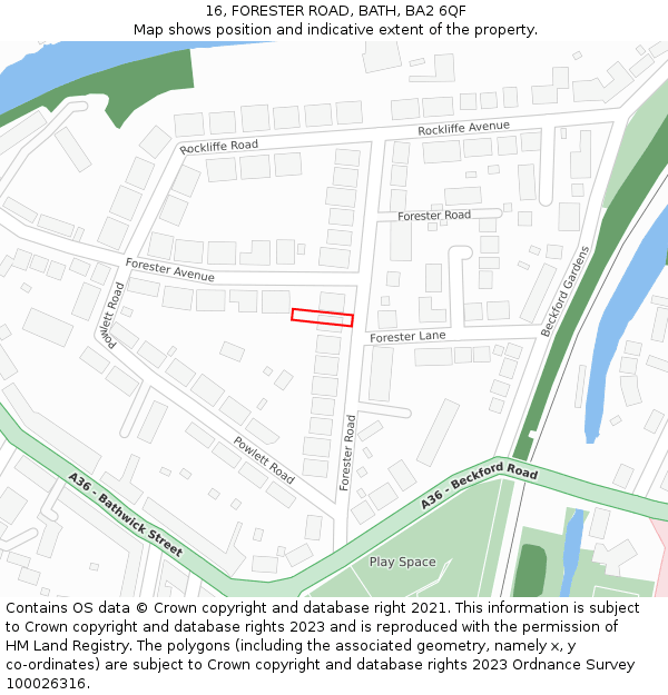 16, FORESTER ROAD, BATH, BA2 6QF: Location map and indicative extent of plot