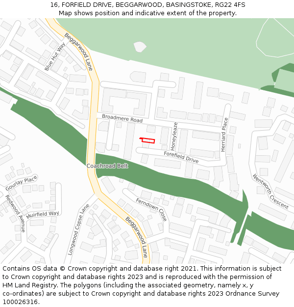 16, FORFIELD DRIVE, BEGGARWOOD, BASINGSTOKE, RG22 4FS: Location map and indicative extent of plot