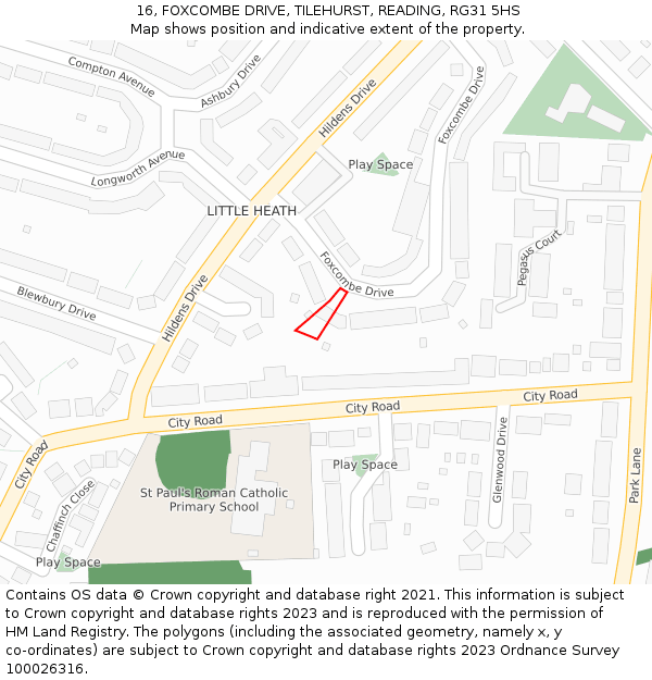 16, FOXCOMBE DRIVE, TILEHURST, READING, RG31 5HS: Location map and indicative extent of plot