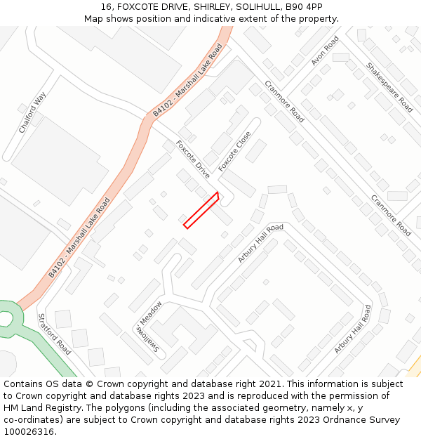 16, FOXCOTE DRIVE, SHIRLEY, SOLIHULL, B90 4PP: Location map and indicative extent of plot