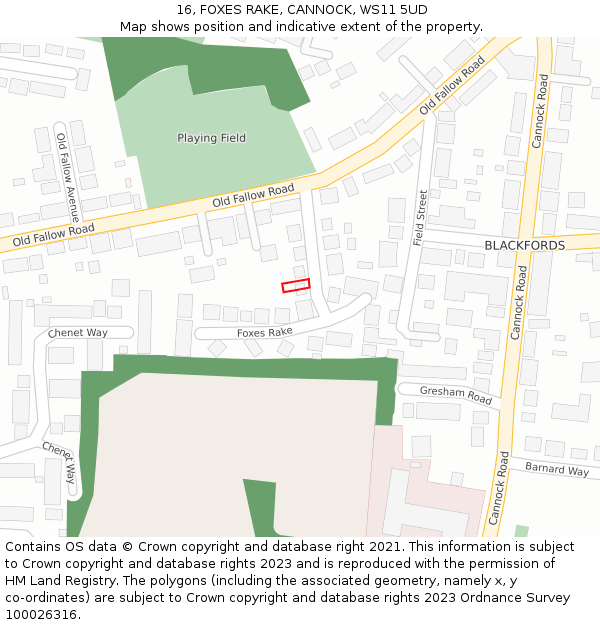 16, FOXES RAKE, CANNOCK, WS11 5UD: Location map and indicative extent of plot