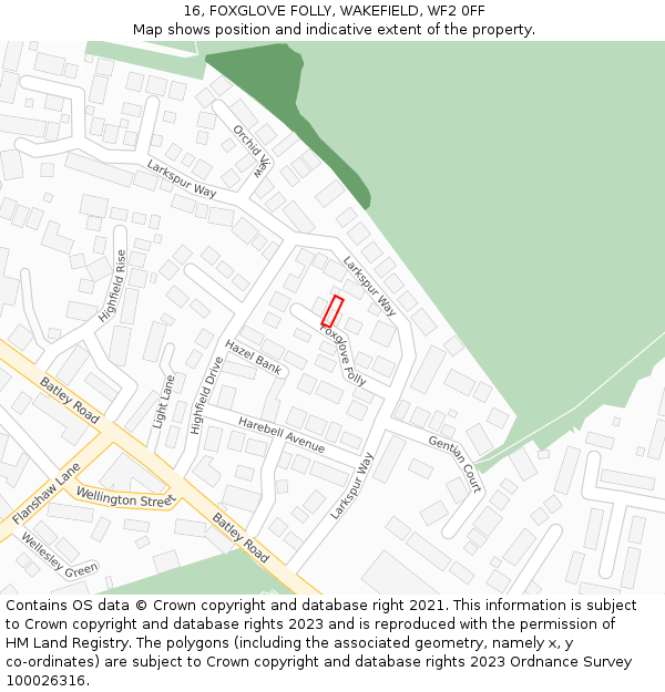 16, FOXGLOVE FOLLY, WAKEFIELD, WF2 0FF: Location map and indicative extent of plot