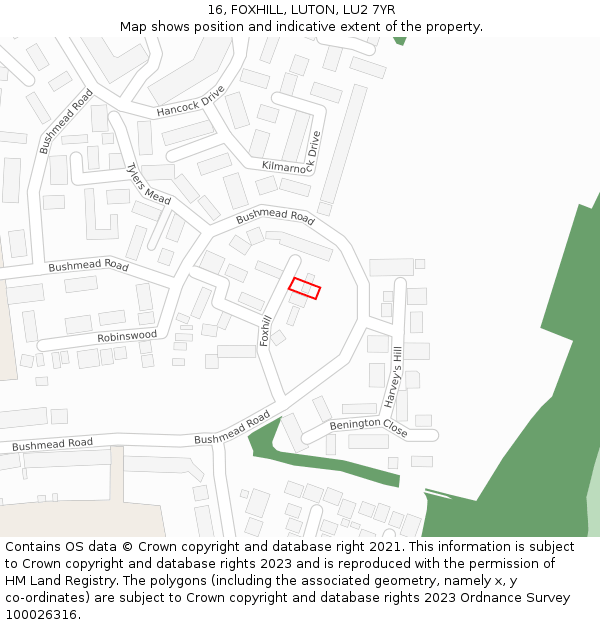 16, FOXHILL, LUTON, LU2 7YR: Location map and indicative extent of plot