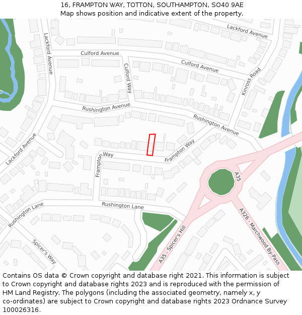 16, FRAMPTON WAY, TOTTON, SOUTHAMPTON, SO40 9AE: Location map and indicative extent of plot