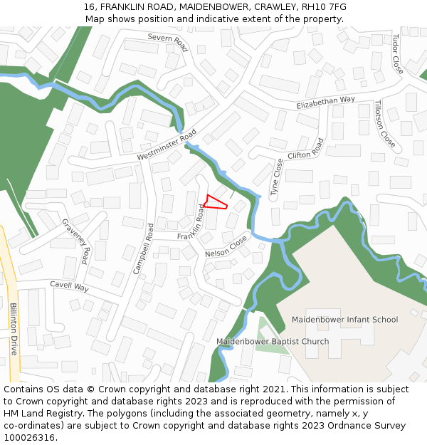 16, FRANKLIN ROAD, MAIDENBOWER, CRAWLEY, RH10 7FG: Location map and indicative extent of plot