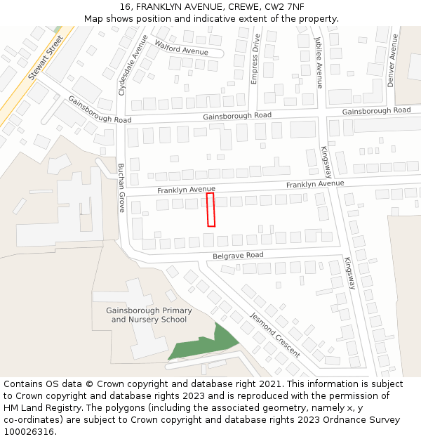 16, FRANKLYN AVENUE, CREWE, CW2 7NF: Location map and indicative extent of plot