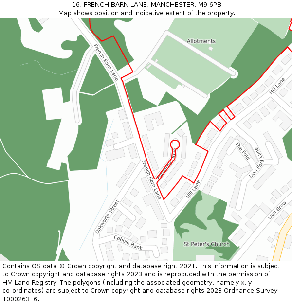 16, FRENCH BARN LANE, MANCHESTER, M9 6PB: Location map and indicative extent of plot