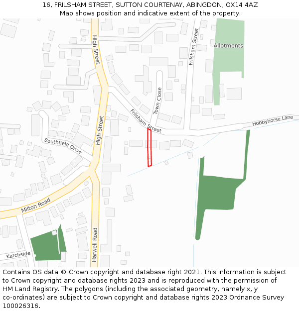 16, FRILSHAM STREET, SUTTON COURTENAY, ABINGDON, OX14 4AZ: Location map and indicative extent of plot