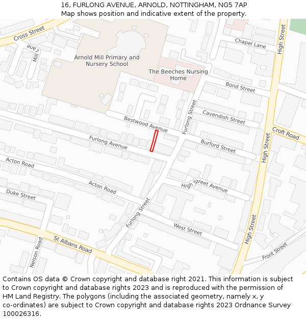 16, FURLONG AVENUE, ARNOLD, NOTTINGHAM, NG5 7AP: Location map and indicative extent of plot