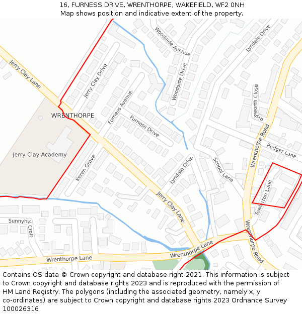 16, FURNESS DRIVE, WRENTHORPE, WAKEFIELD, WF2 0NH: Location map and indicative extent of plot