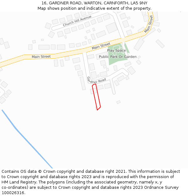 16, GARDNER ROAD, WARTON, CARNFORTH, LA5 9NY: Location map and indicative extent of plot