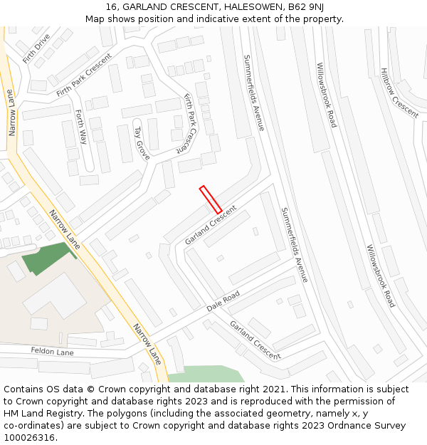 16, GARLAND CRESCENT, HALESOWEN, B62 9NJ: Location map and indicative extent of plot