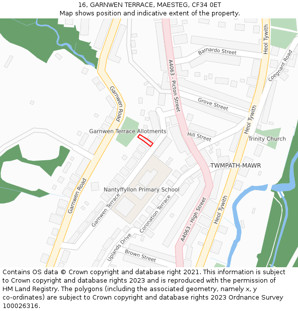 16, GARNWEN TERRACE, MAESTEG, CF34 0ET: Location map and indicative extent of plot