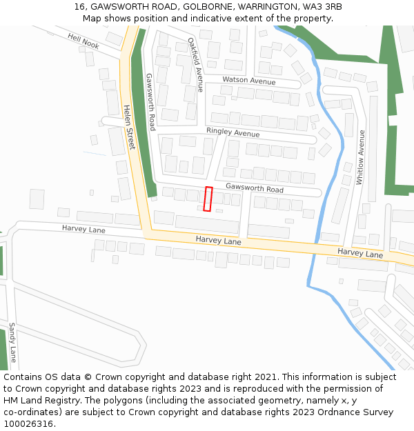 16, GAWSWORTH ROAD, GOLBORNE, WARRINGTON, WA3 3RB: Location map and indicative extent of plot