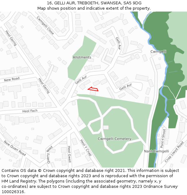 16, GELLI AUR, TREBOETH, SWANSEA, SA5 9DG: Location map and indicative extent of plot