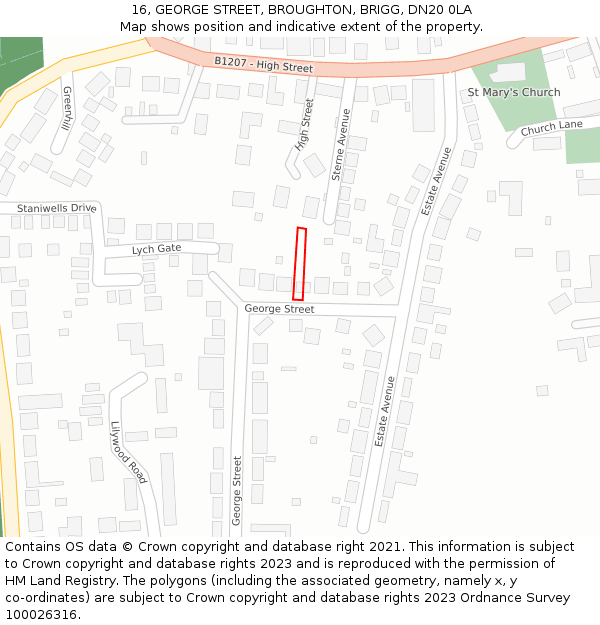 16, GEORGE STREET, BROUGHTON, BRIGG, DN20 0LA: Location map and indicative extent of plot