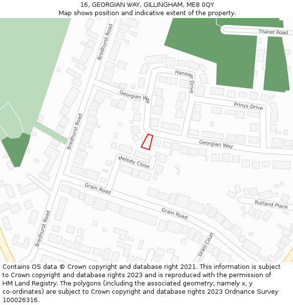 16, GEORGIAN WAY, GILLINGHAM, ME8 0QY: Location map and indicative extent of plot