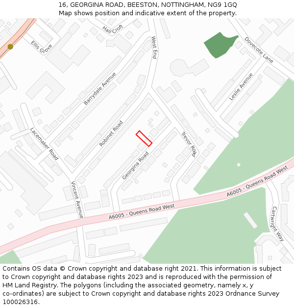 16, GEORGINA ROAD, BEESTON, NOTTINGHAM, NG9 1GQ: Location map and indicative extent of plot