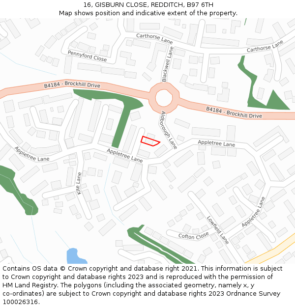 16, GISBURN CLOSE, REDDITCH, B97 6TH: Location map and indicative extent of plot