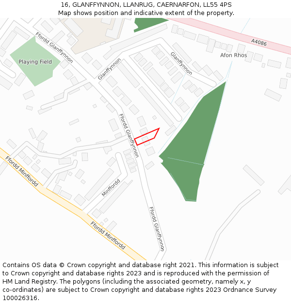 16, GLANFFYNNON, LLANRUG, CAERNARFON, LL55 4PS: Location map and indicative extent of plot