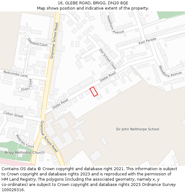 16, GLEBE ROAD, BRIGG, DN20 8QE: Location map and indicative extent of plot