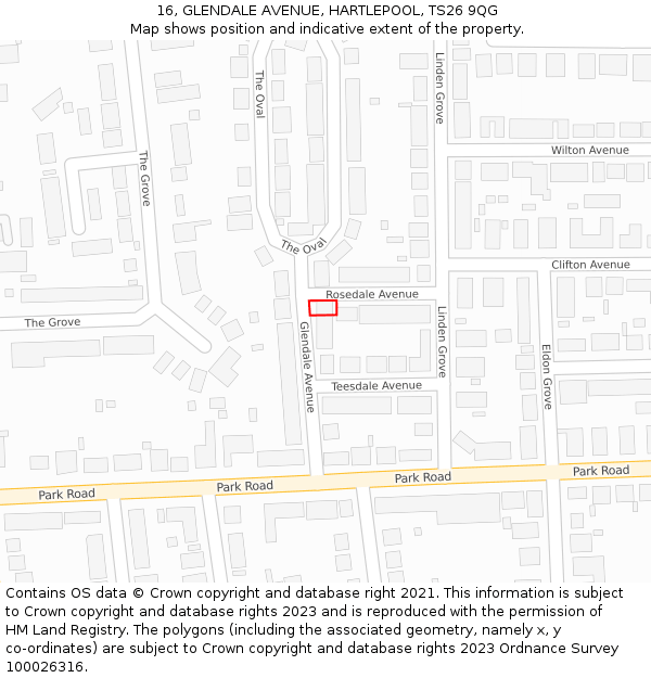 16, GLENDALE AVENUE, HARTLEPOOL, TS26 9QG: Location map and indicative extent of plot