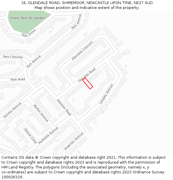 16, GLENDALE ROAD, SHIREMOOR, NEWCASTLE UPON TYNE, NE27 0UD: Location map and indicative extent of plot