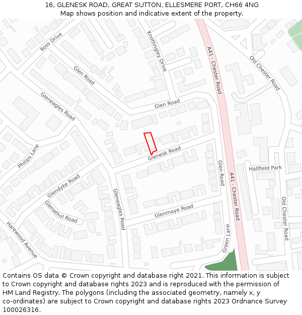 16, GLENESK ROAD, GREAT SUTTON, ELLESMERE PORT, CH66 4NG: Location map and indicative extent of plot