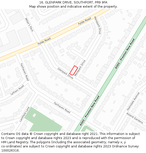 16, GLENPARK DRIVE, SOUTHPORT, PR9 9FA: Location map and indicative extent of plot