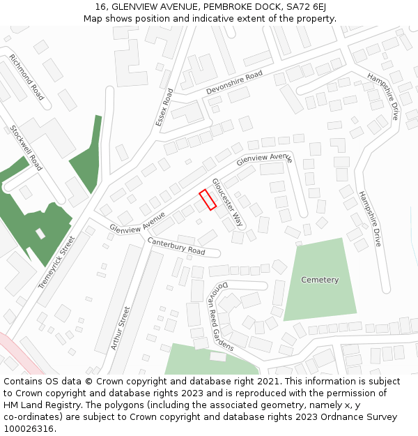 16, GLENVIEW AVENUE, PEMBROKE DOCK, SA72 6EJ: Location map and indicative extent of plot