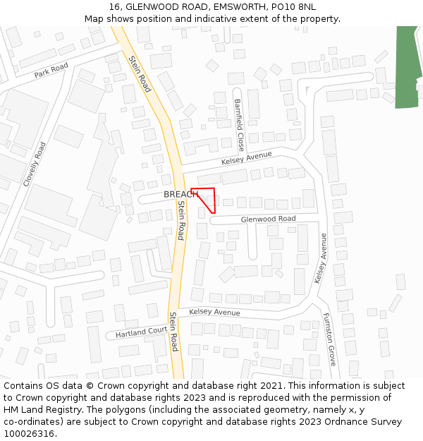 16, GLENWOOD ROAD, EMSWORTH, PO10 8NL: Location map and indicative extent of plot