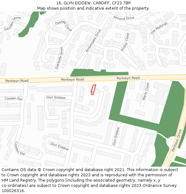 16, GLYN EIDDEW, CARDIFF, CF23 7BP: Location map and indicative extent of plot