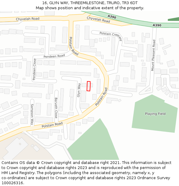 16, GLYN WAY, THREEMILESTONE, TRURO, TR3 6DT: Location map and indicative extent of plot