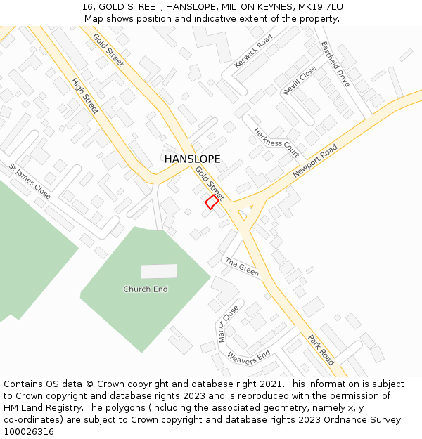 16, GOLD STREET, HANSLOPE, MILTON KEYNES, MK19 7LU: Location map and indicative extent of plot