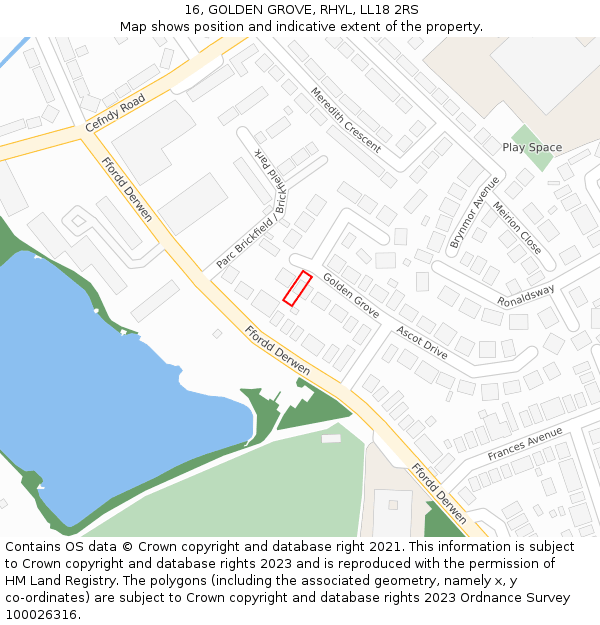 16, GOLDEN GROVE, RHYL, LL18 2RS: Location map and indicative extent of plot