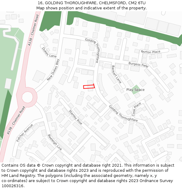 16, GOLDING THOROUGHFARE, CHELMSFORD, CM2 6TU: Location map and indicative extent of plot