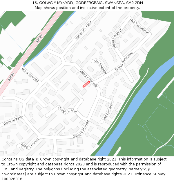 16, GOLWG Y MYNYDD, GODRERGRAIG, SWANSEA, SA9 2DN: Location map and indicative extent of plot