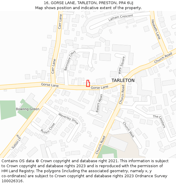 16, GORSE LANE, TARLETON, PRESTON, PR4 6UJ: Location map and indicative extent of plot