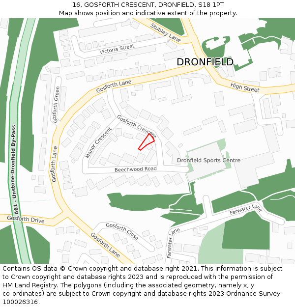 16, GOSFORTH CRESCENT, DRONFIELD, S18 1PT: Location map and indicative extent of plot