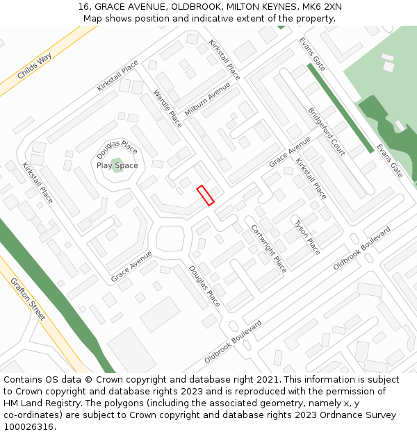 16, GRACE AVENUE, OLDBROOK, MILTON KEYNES, MK6 2XN: Location map and indicative extent of plot