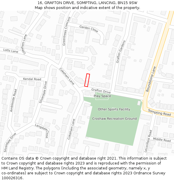 16, GRAFTON DRIVE, SOMPTING, LANCING, BN15 9SW: Location map and indicative extent of plot