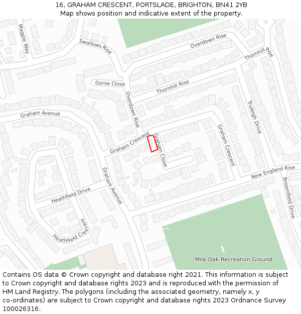 16, GRAHAM CRESCENT, PORTSLADE, BRIGHTON, BN41 2YB: Location map and indicative extent of plot