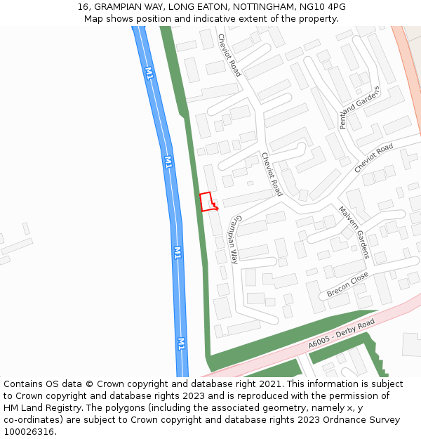 16, GRAMPIAN WAY, LONG EATON, NOTTINGHAM, NG10 4PG: Location map and indicative extent of plot