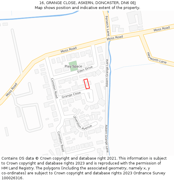 16, GRANGE CLOSE, ASKERN, DONCASTER, DN6 0EJ: Location map and indicative extent of plot