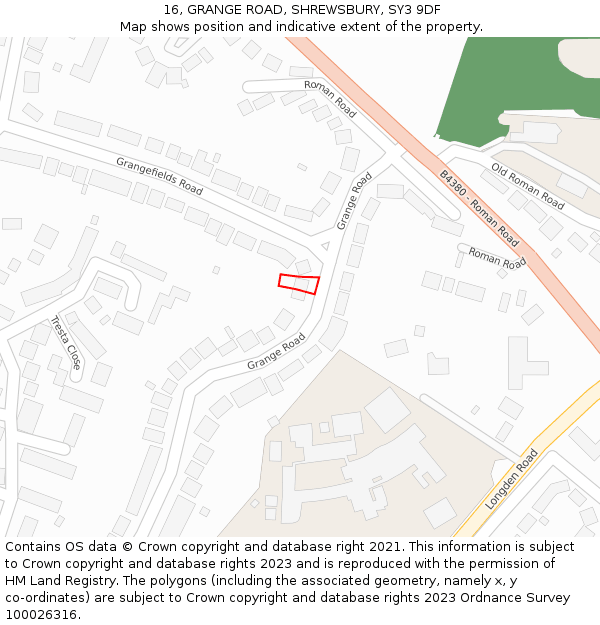 16, GRANGE ROAD, SHREWSBURY, SY3 9DF: Location map and indicative extent of plot