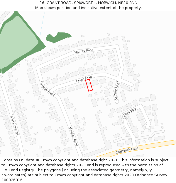 16, GRANT ROAD, SPIXWORTH, NORWICH, NR10 3NN: Location map and indicative extent of plot