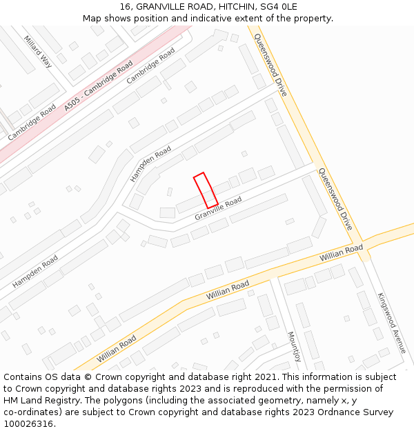 16, GRANVILLE ROAD, HITCHIN, SG4 0LE: Location map and indicative extent of plot